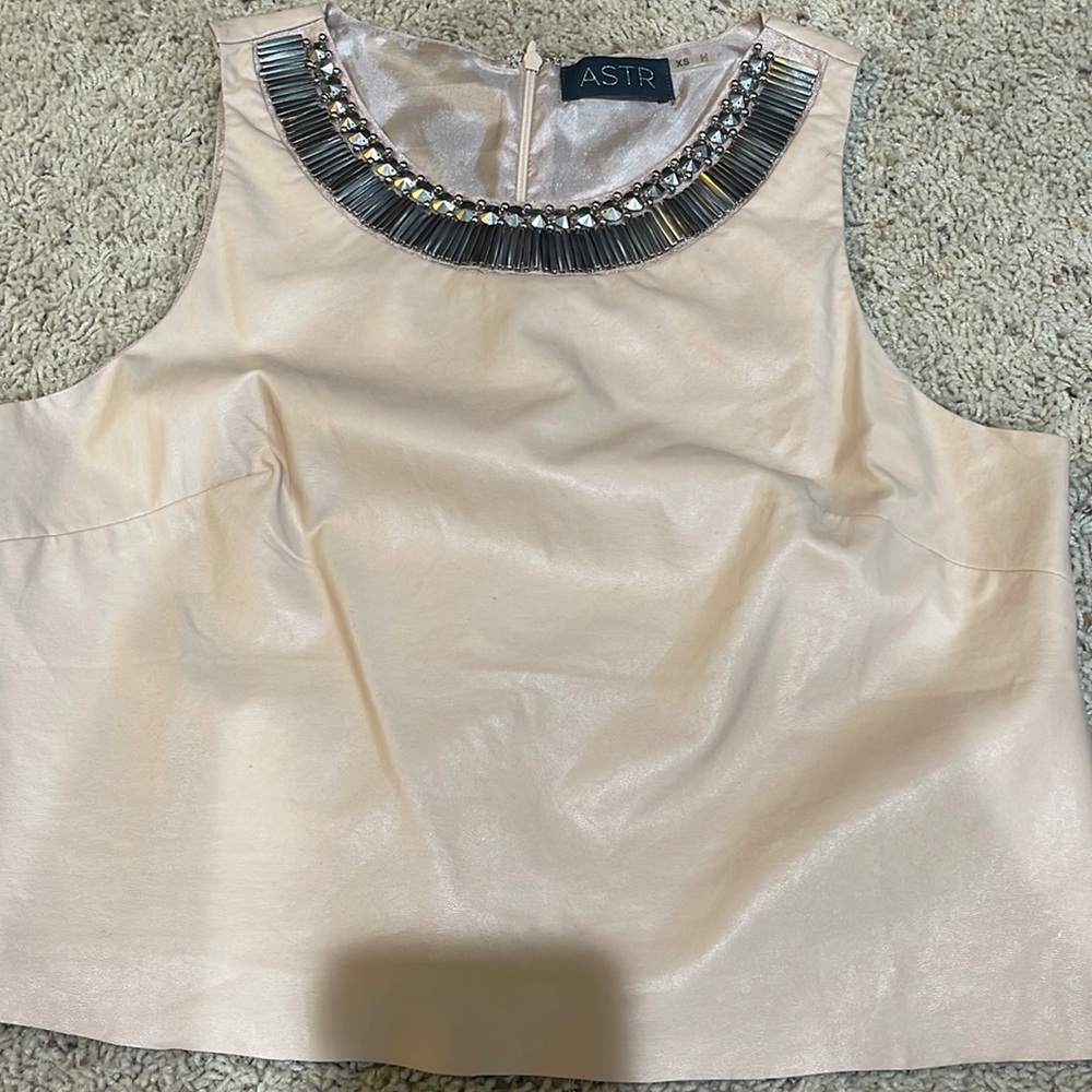 Pink pleather tank crop top